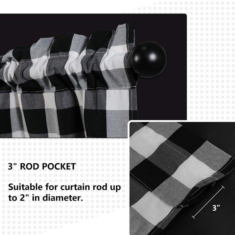 SEEYE Farmhouse Kitchen Curtains Buffalo Plaid - Tiers Curtains for Windows Light Filtering Rod Pocket Thermal Insulated or Home Bedroom Cafe Decor Window Treatments, 27â€ W x 36â€ H-2 Pcs, Black - Image 3